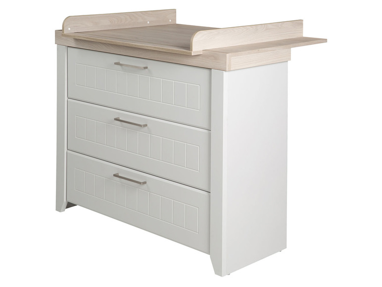 Commode blanche à trois tiroirs avec plan à langer.