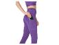 Legging de sport violet avec une poche latérale, tenant un téléphone portable.