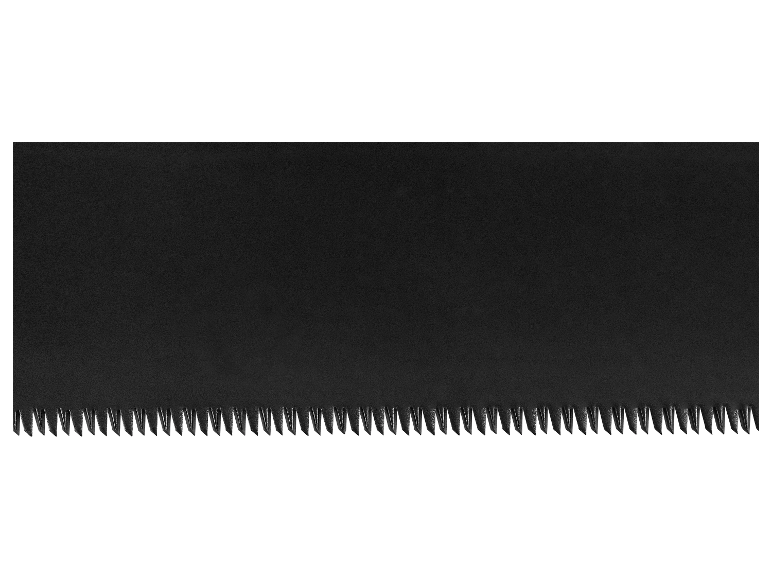 Une lame de scie noire avec un bord denté.