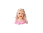 Tête à coiffer Charlene Super Model de Bayer Design avec cheveux blonds et haut rose.