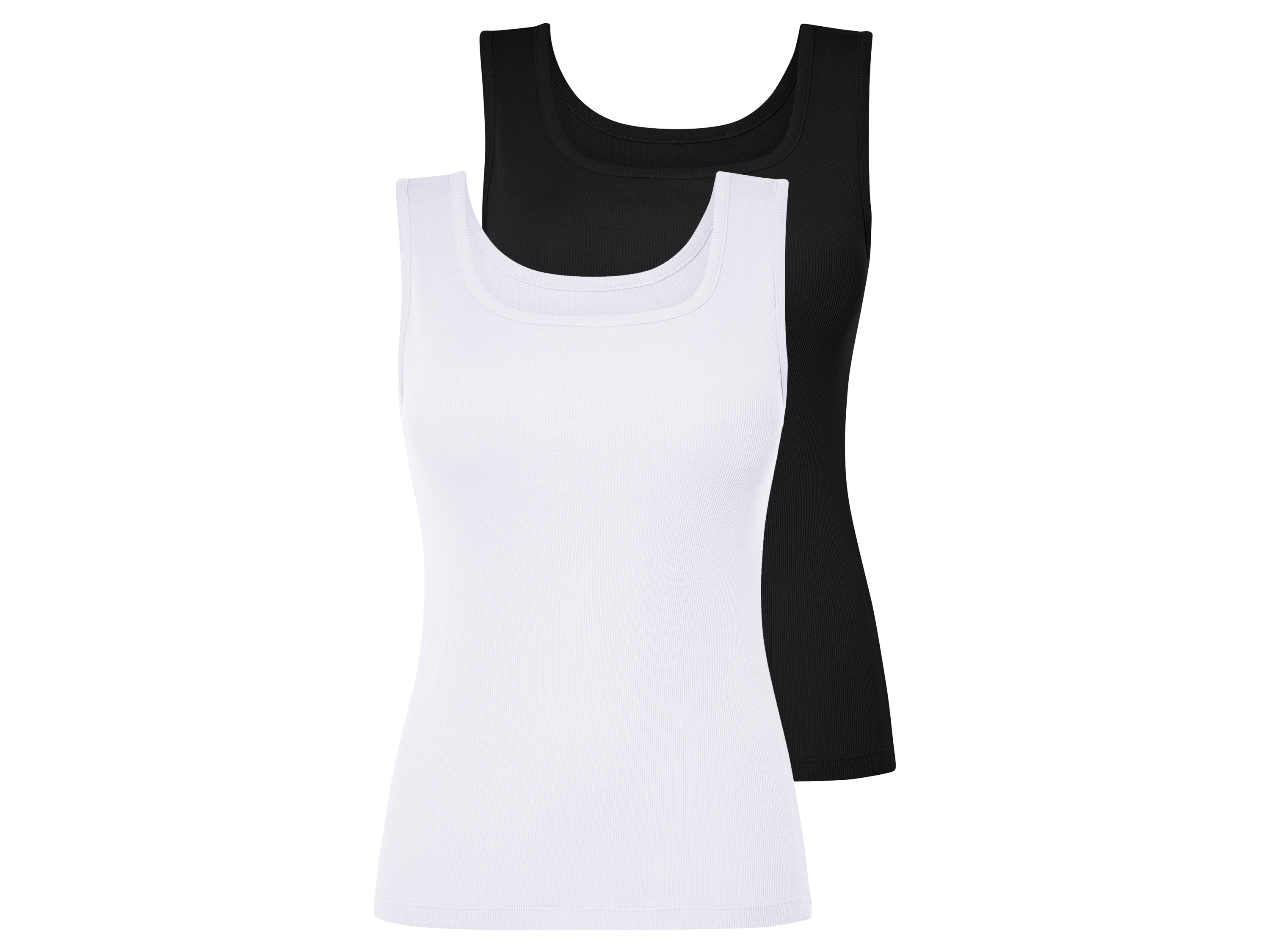 esmara® Lot de 2 débardeurs côtelés femme (noir/blanc, S(34/36))