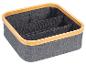 Panier de rangement en tissu gris avec bord en bambou.