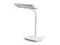 Lampe de bureau LED blanche avec bras flexible et base rectangulaire.