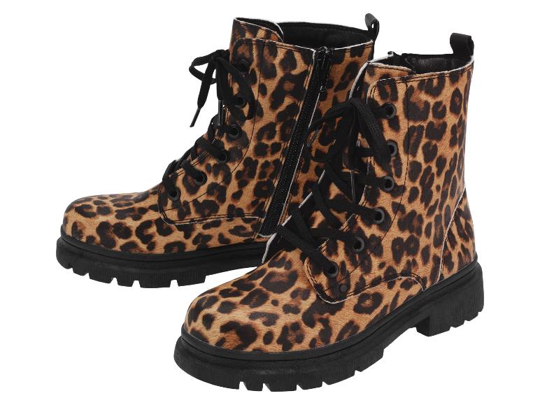 Bottes pour enfants à imprimé léopard avec lacets noirs et fermeture éclair