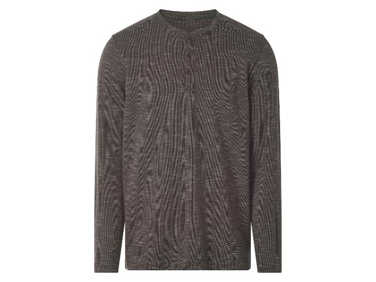 T-shirt Henley à manches longues gris foncé pour homme avec motif rayé subtil.