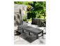 Banc de jardin modulable avec coussins gris, style rotin.