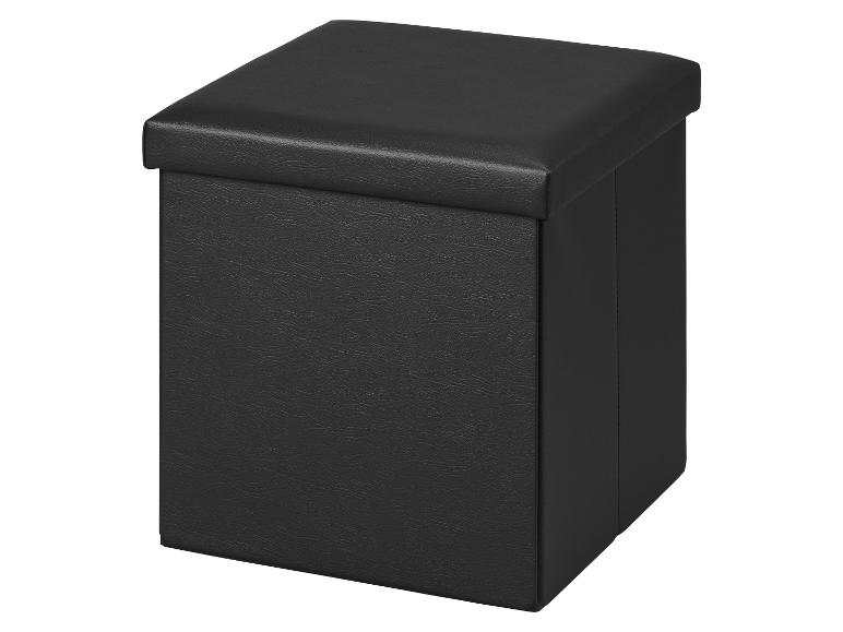 Pouffe de rangement en similicuir noir