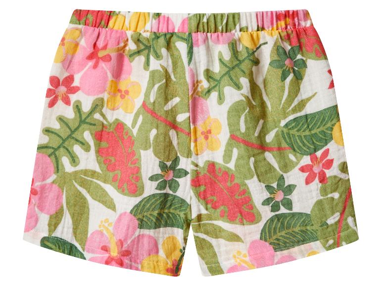 Shorts enfant avec taille élastiquée et motif tropical feuilles et fleurs