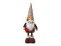 Décoration de gnome d'automne avec un grand chapeau marron, une barbe blanche et une écharpe rouge.