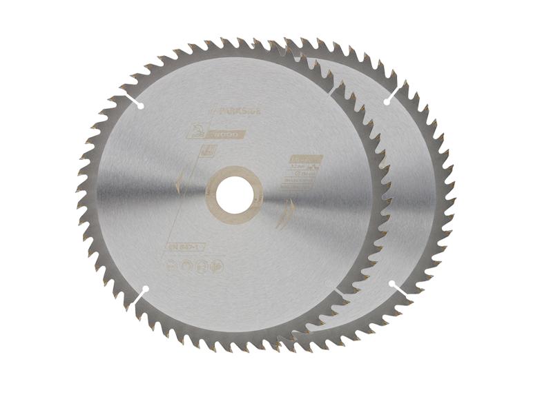 Deux lames de scie circulaire pour bois avec 60 dents et 3,2 mm d'épaisseur.