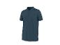 Polo bleu foncé à manches courtes avec trois boutons.