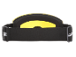 Masque de ski jaune avec une sangle élastique noire, vu de l'arrière.