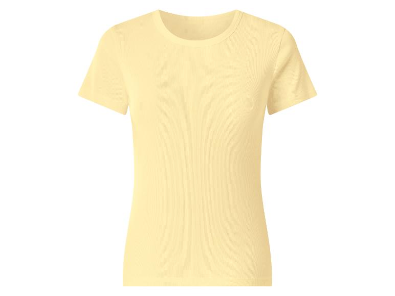 T-shirt côtelé jaune clair à manches courtes pour femme