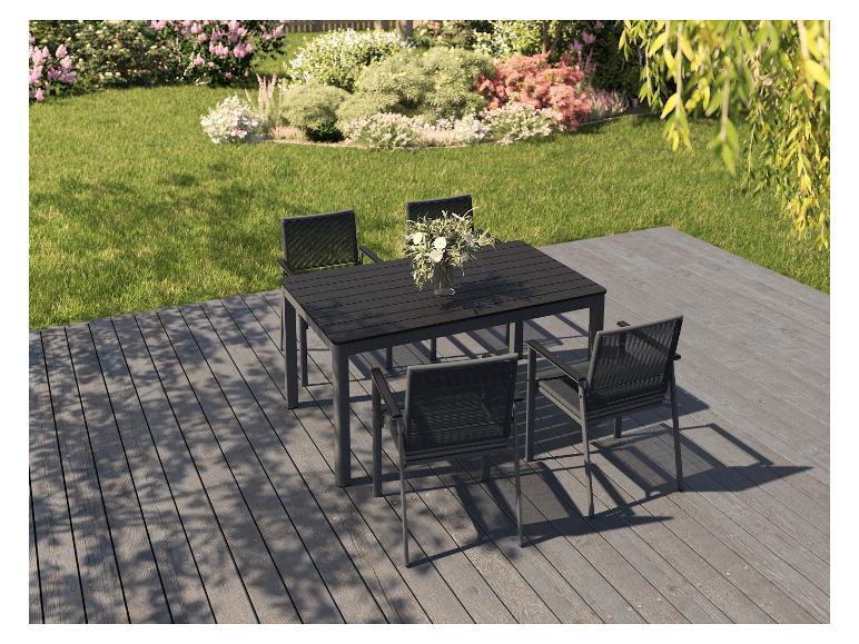 Ensemble de table et chaises de jardin gris foncé; style moderne.