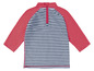 Un maillot de bain à manches longues rayé rouge et blanc.