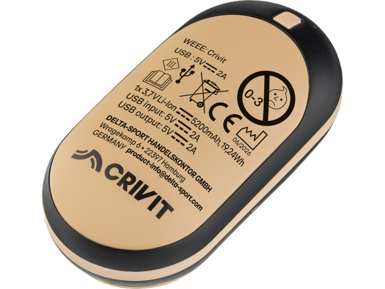 Batterie externe portable avec spécifications USB, capacité de la batterie et informations du fabricant.