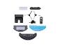 Accessoires pour robot aspirateur, incluant station d'accueil, brosses, filtre et télécommande.