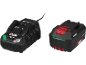 Chargeur de batterie noir et batterie 4.0Ah avec des détails rouges et verts.