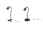Deux lampes LED noires à bras flexible, l'une avec pince, l'autre avec base ronde.