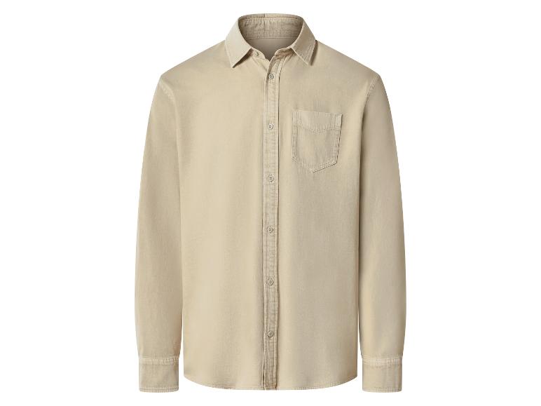 Chemise beige homme à manches longues avec poche poitrine