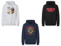 Trois sweats à capuche avec des imprimés de Stranger Things, The Witcher et Fireball.