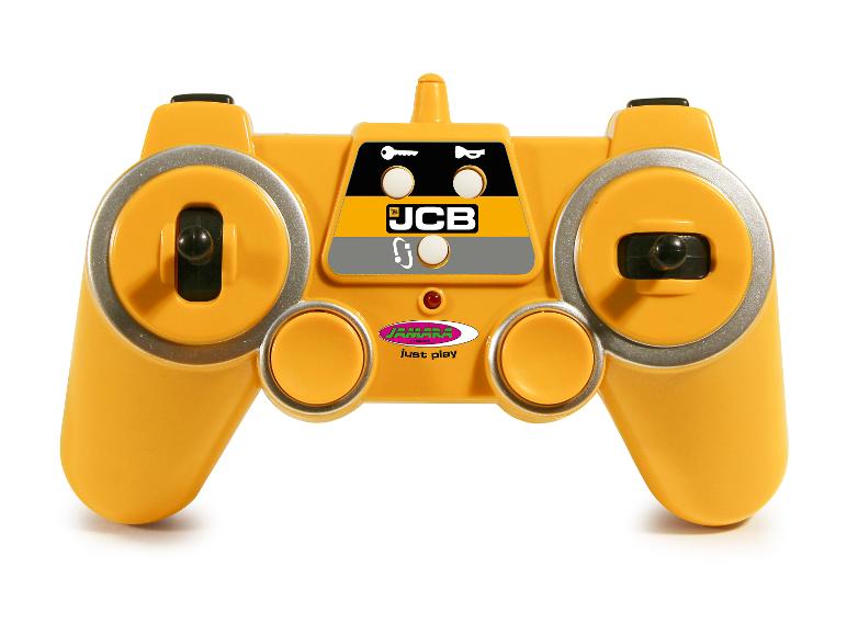Jouet JCB jaune avec télécommande.