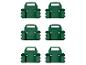 Six supports d'outils verts avec une ouverture rectangulaire et deux trous de vis.