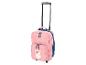 Valise à roulettes rose avec poignée extensible et motif licorne.