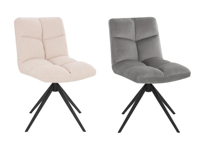 Deux chaises de salle à manger pivotantes, une en velours côtelé beige et une en velours gris