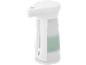 Distributeur de savon automatique blanc avec liquide verdâtre et indicateur de niveau