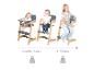 Chaise haute évolutive pour enfants, du nourrisson à l'adolescent, avec poids max 15 kg et 70 kg.