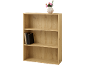 Bibliothèque en bois avec trois étagères, un vase décoratif et des livres