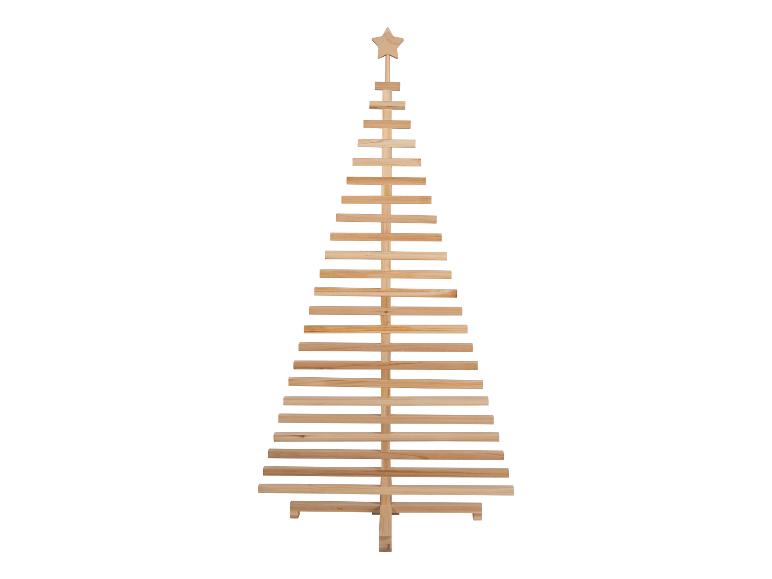 Un sapin de Noël en bois avec une étoile au sommet.