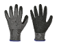 Gants de travail Parkside gris et noirs avec une bordure bleue.