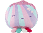 Peluche colorée en forme de coquillage avec un visage souriant.