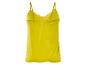 Un top jaune avec des bretelles fines et de la dentelle.