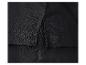 Détail de tissu noir avec coutures et fente latérale.