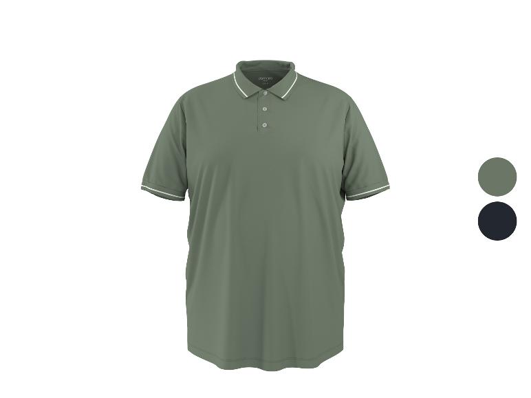 Polo homme vert olive avec rayures blanches sur le col et les manches.