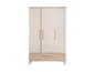 Armoire à trois portes et un tiroir, avec finition crème et détails en bois clair.
