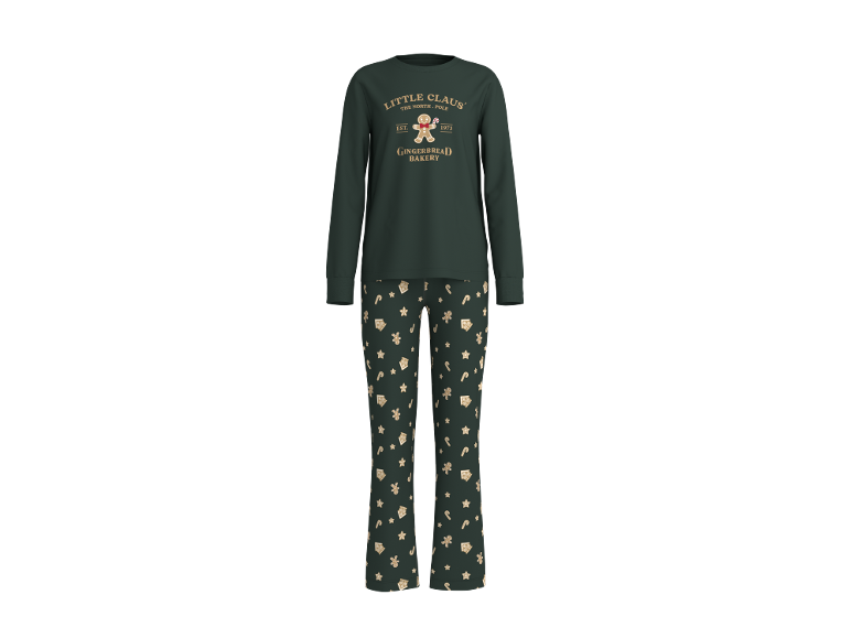 Pyjama de Noël pour femme en vert foncé avec motifs de pain d'épices.