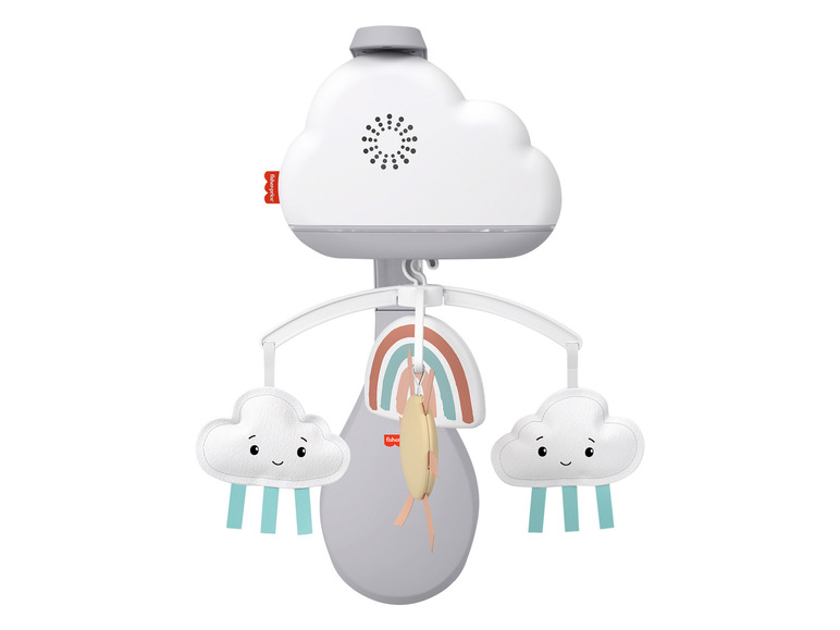 Mobile Fisher-Price avec des nuages et un arc-en-ciel.