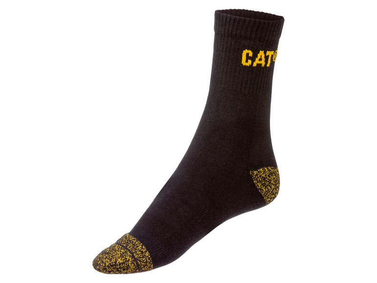 Chaussettes Caterpillar noires avec des accents jaunes.