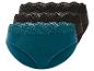 Trois paires de culottes en dentelle pour femmes, en vert et noir.