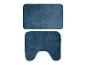 Ensemble de tapis de bain bleus avec un tapis rectangulaire et un en forme de U.