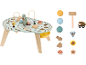 Table d'activités en bois sur le thème des animaux de la forêt avec jouets séparés.