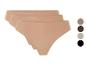 Lot de trois culottes femme sans coutures tons nude et marron, avec échantillons de couleurs.