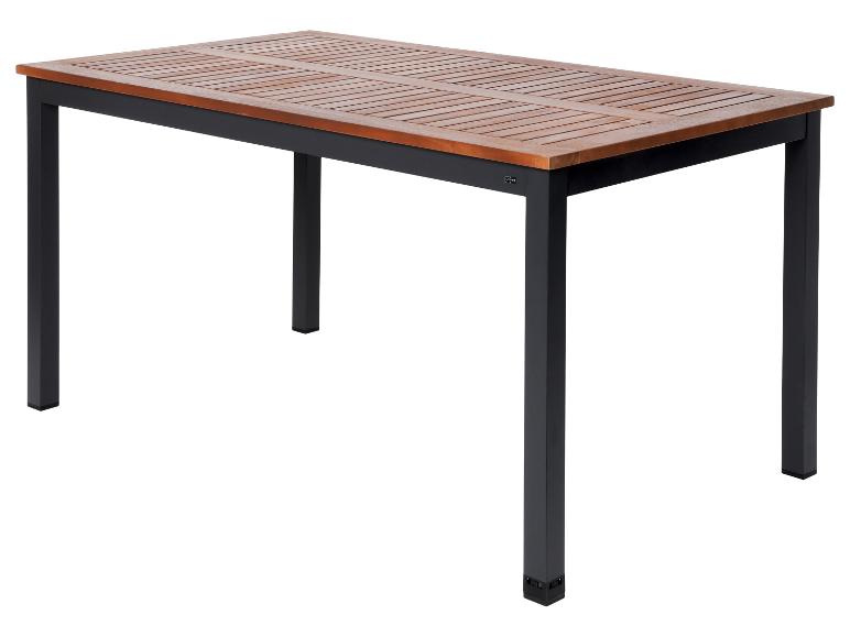 Table de jardin rectangulaire avec plateau en bois et cadre en métal noir