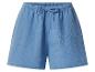 Short en coton bleu pour femme avec taille élastique et cordon de serrage.