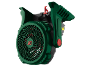 Ventilateur à batterie vert et noir avec des détails rouges et jaunes.
