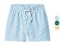 Short de bain rayé bleu et blanc avec cordon, avec options de motifs dinosaures.
